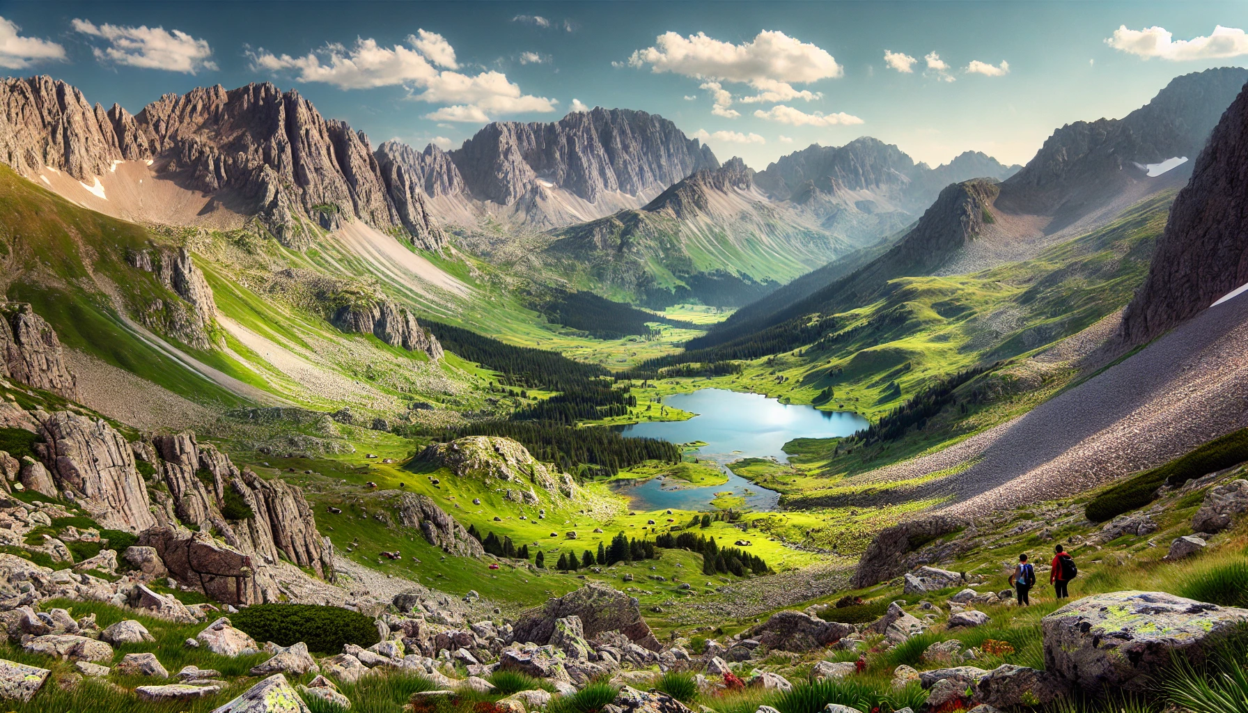 Alpine meadows and a pristine lake in Aladağlar National Park, Turkey