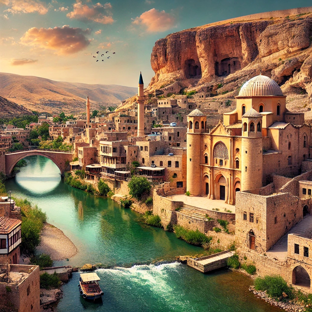 Picturesque view of Hasankeyf in Turkey, showcasing ancient ruins and historical architecture along the Tigris River.