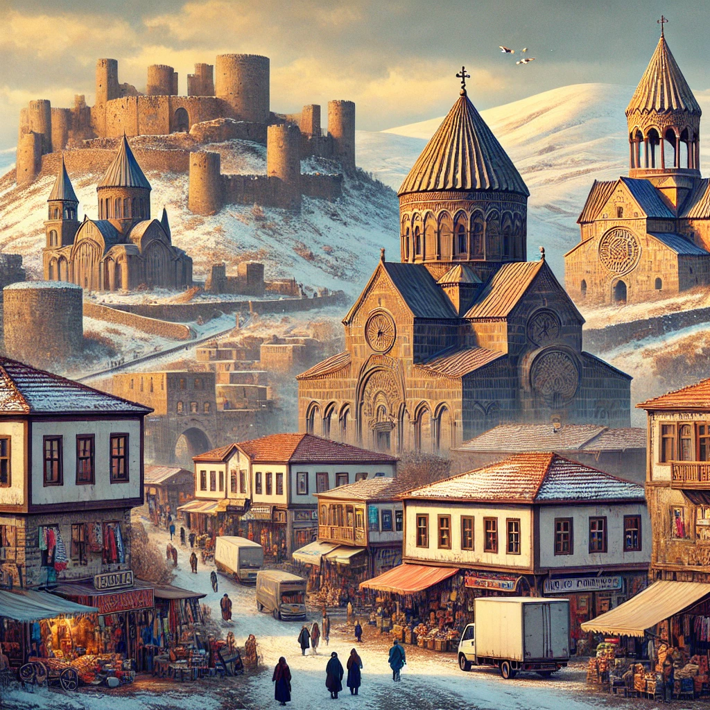 Picturesque scene in Kars, Turkey showcasing its historical and cultural landmarks.