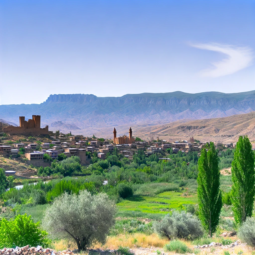 Scenic view of Şırnak, Turkey with historical landmarks, mountains, and lush greenery.