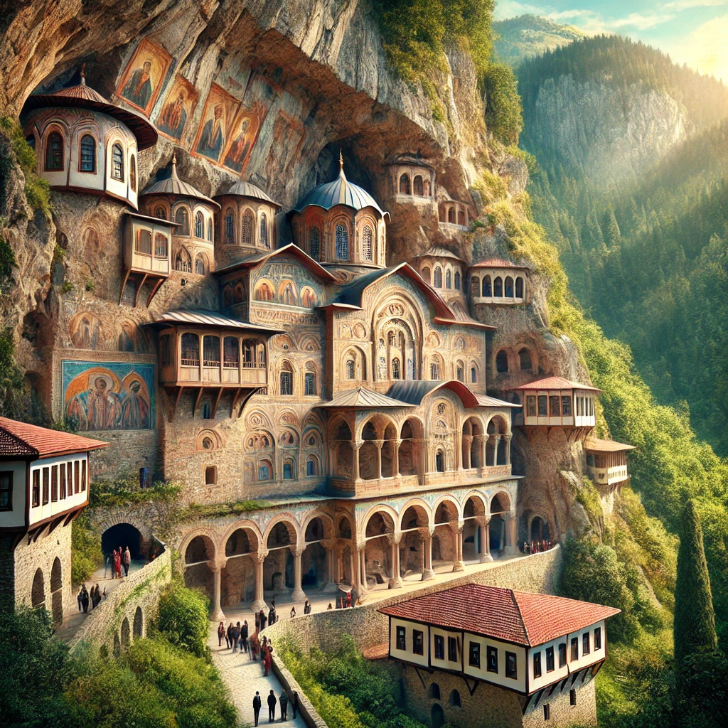 Sümela Monastery in Trabzon, Turkey, showcasing its stunning architecture built into the cliffs of Zigana Mountain.