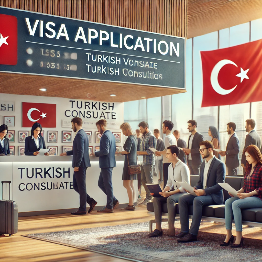 People applying for visas at a Turkish consulate