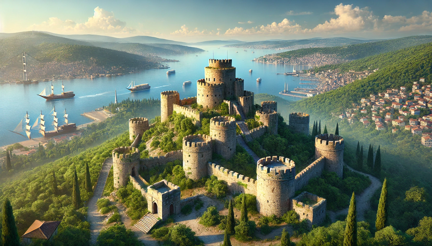 Yoros Castle in Istanbul with ancient ruins overlooking the Bosphorus and the Black Sea