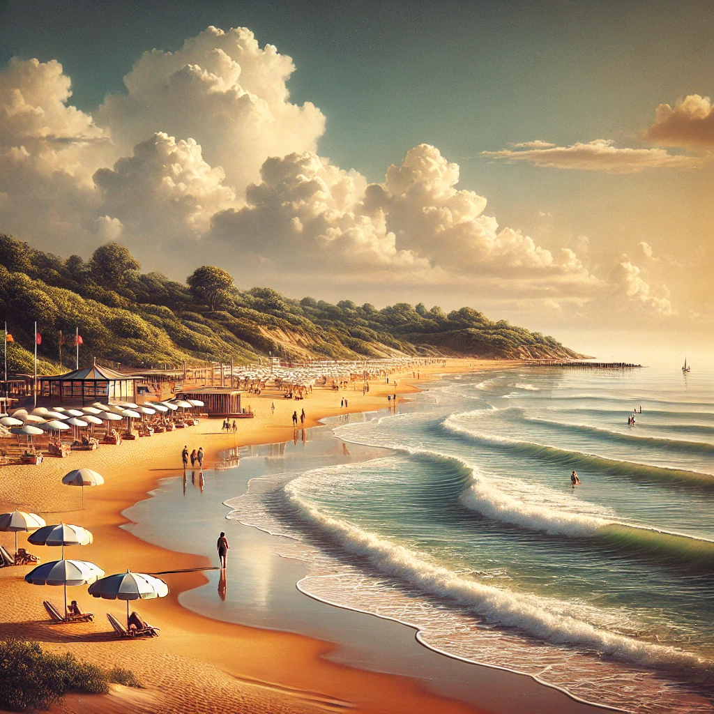 Serene view of Altınkum Beach in Istanbul, Sarıyer district with golden sands and gentle Black Sea waves.