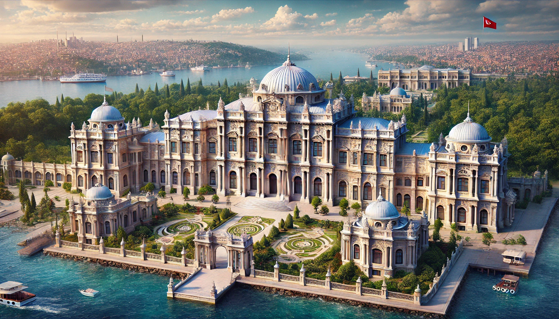 Dolmabahçe Palace in Istanbul with Neo-classical, Baroque, and Ottoman architectural elements