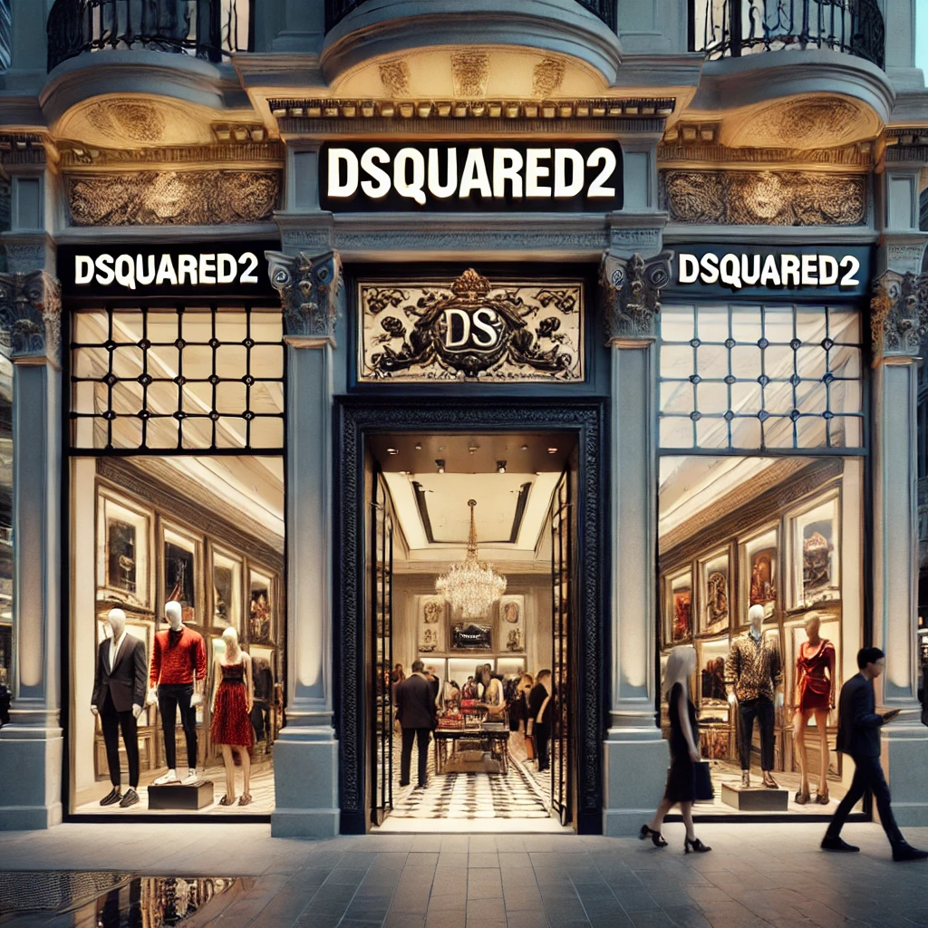 DSQUARED2 boutique storefront in Istanbul, Turkey with luxury fashion displays.