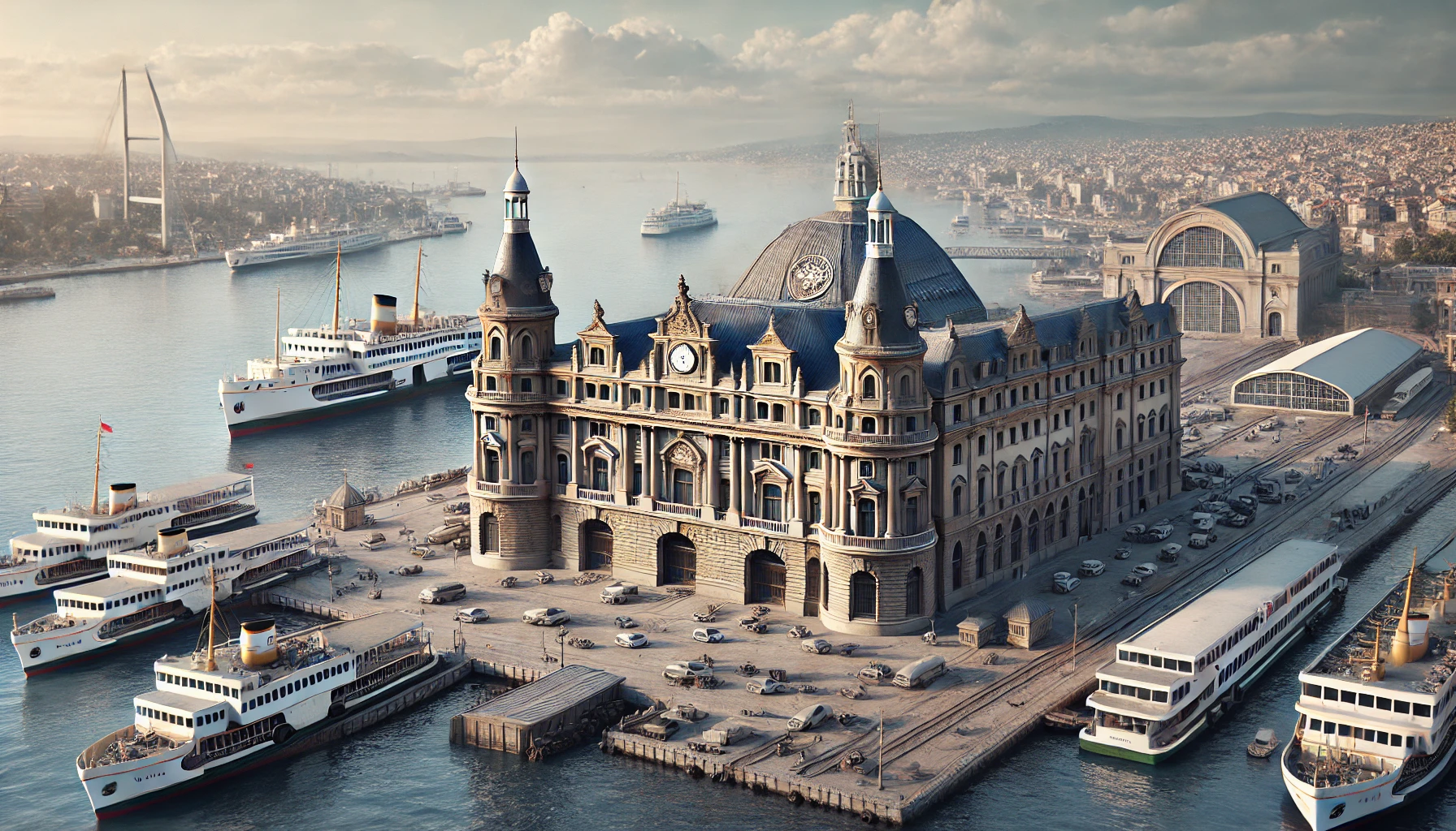 Haydarpaşa Station in Istanbul with Neo-classical architecture and clock tower