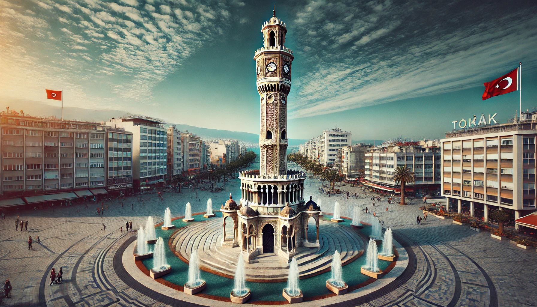 A majestic view of the Izmir Clock Tower located at Konak Square in the Konak district of İzmir, Turkey.