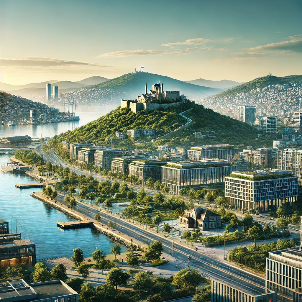 Kartal, Istanbul with Aydos Hill in the background and a coastal area along the Marmara Sea.