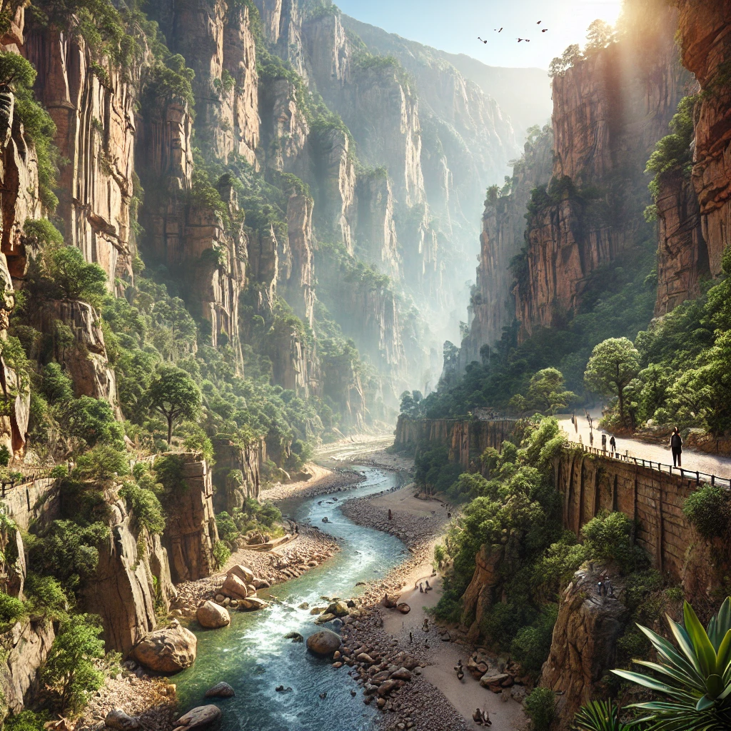 Saklıkent National Park canyon in Turkey with towering rock walls and a flowing river.