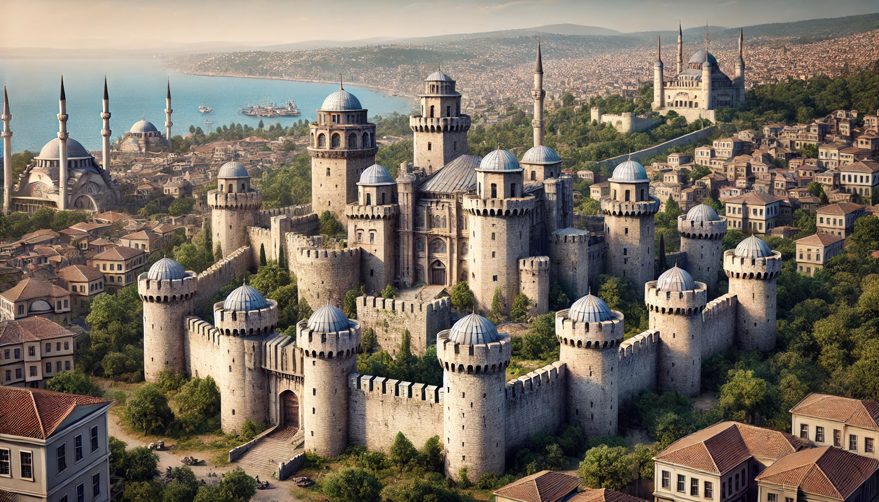 Yedikule Fortress in Istanbul with seven towers and fortified walls