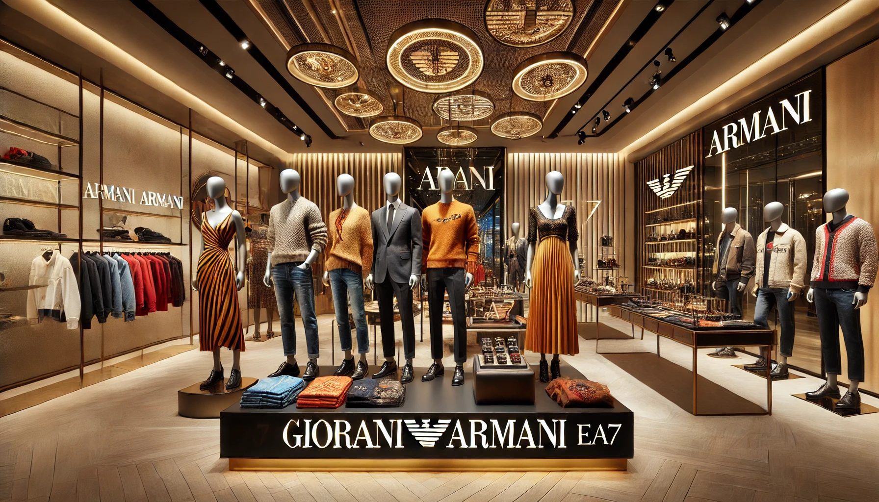 Luxurious Armani fashion boutique in Turkey with Giorgio Armani clothing, Armani Exchange casual wear, and Armani Cosmetics.